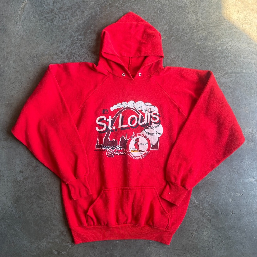 Vintage 80s St. Louis Cardinals Hoodie Sweatshirt Graphic Red Mens M (21x27)